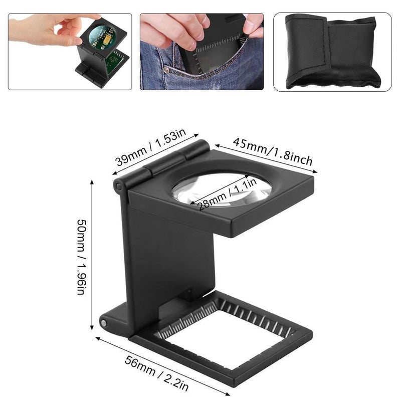 Rongon Pocket Magnifying Glasses Three-Folding Magnifier 10X 28MM Zinc Alloy Small Loupe Mini Magnifying Glass with Scale for Jewelry Sewing Textile Optical Thread Collection Repair - Image 2
